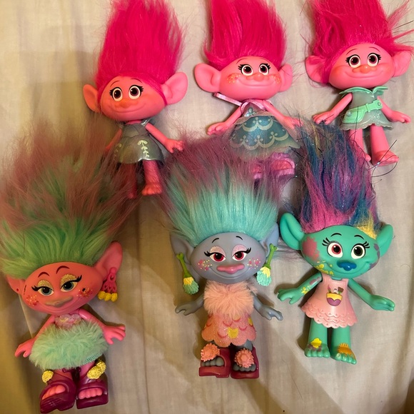 6 big troll dolls. 3 poppy, satin and chenille and Harper dolls. - Picture 2 of 3